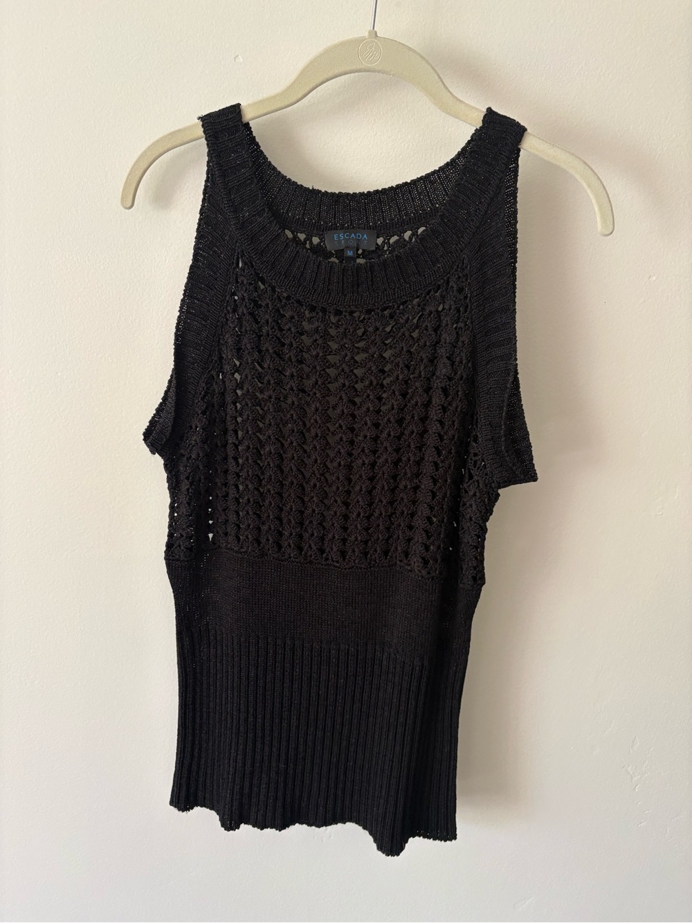 Escada Black Openwork Knit Sleeveless Top